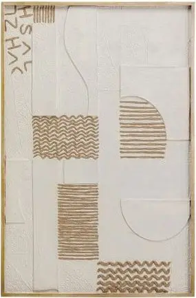 Bild GEOMETRIC SANDY Beige Braun H 122 x B 81 aus Leinwand, Papier, Massivholz