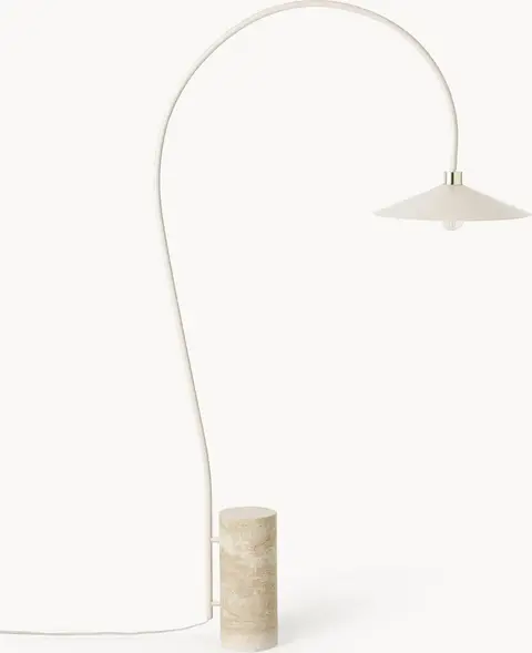 Bogenlampe mit Travertinfuß H166, Beige, Goldfarben glänzend