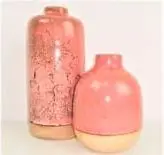 Vasen-Set mit Crackle-Effekt, 2 tlg, Rosa, Natur aus Steingut