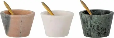 Gewürze Set mit Löffel, 3tlg., Weiß, Rosa, Grün aus Marmor, Messing – Ansicht 2 – Ansicht 2
