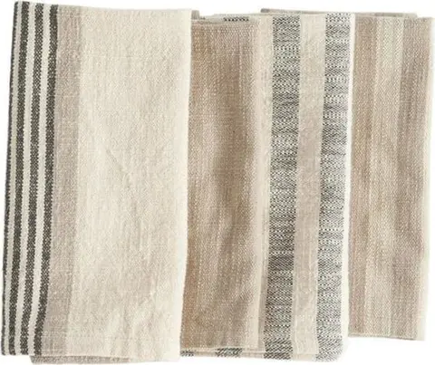 Gestreifte Geschirrtücher 3- Set aus Baumwolle, Beige, Braun