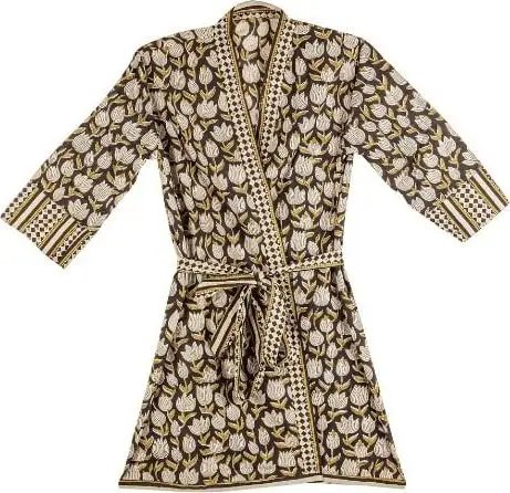 Kimono Calais Tulpe, schwarz, gelb aus Baumwolle Einheitsgröße