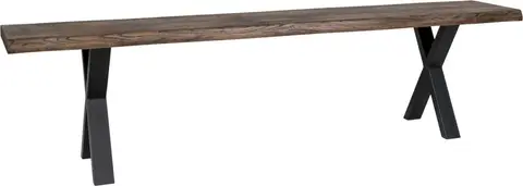 Bank aus Eiche/Metall, 180 cm, Braun, Schwarz