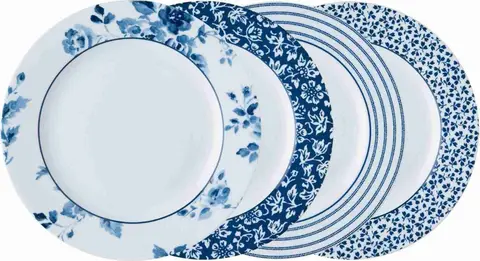 Frühstücksteller Candy Rose, 4 Stück, blauweiß aus Porzellan