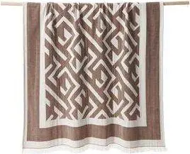 Decke Arthur mit Fransen und geometrischem Muster 130×170, Braun, Off-White