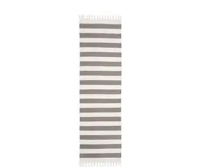 Gestreifter Baumwollläufer Blocker, handgewebt 70x250cm, grau, weiß gestreift
