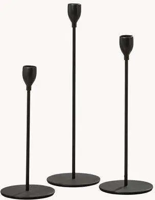 Kerzenhalter Malte, 3er-Set, Schwarz aus Metall beschichtet