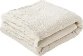 Baumwoll-Tagesdecke Fransen B 230 cm x L 250 cm, Hellbeige