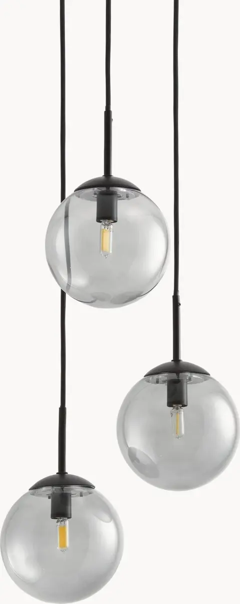 Cluster-Pendelleuchte 3 Kugeln Rauchglas aus Metall