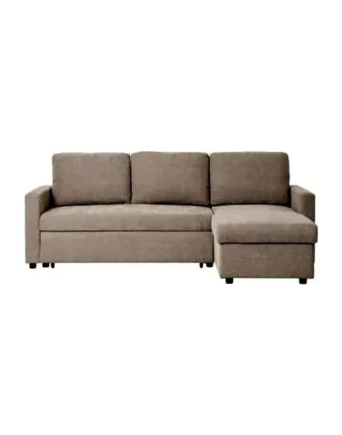 Bettsofa mit Recamiere in sandfarbenem Stoff