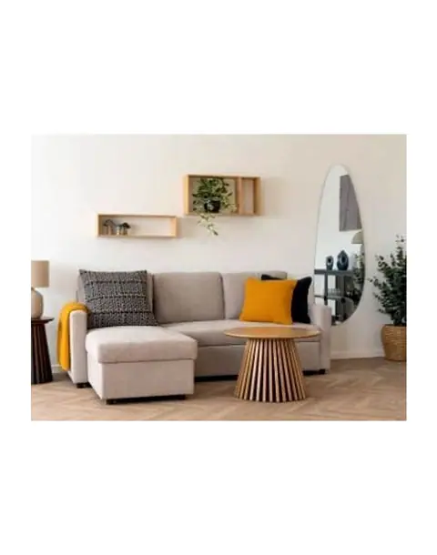 Bettsofa mit Recamiere in sandfarbenem Stoff – Ansicht 2 – Ansicht 2
