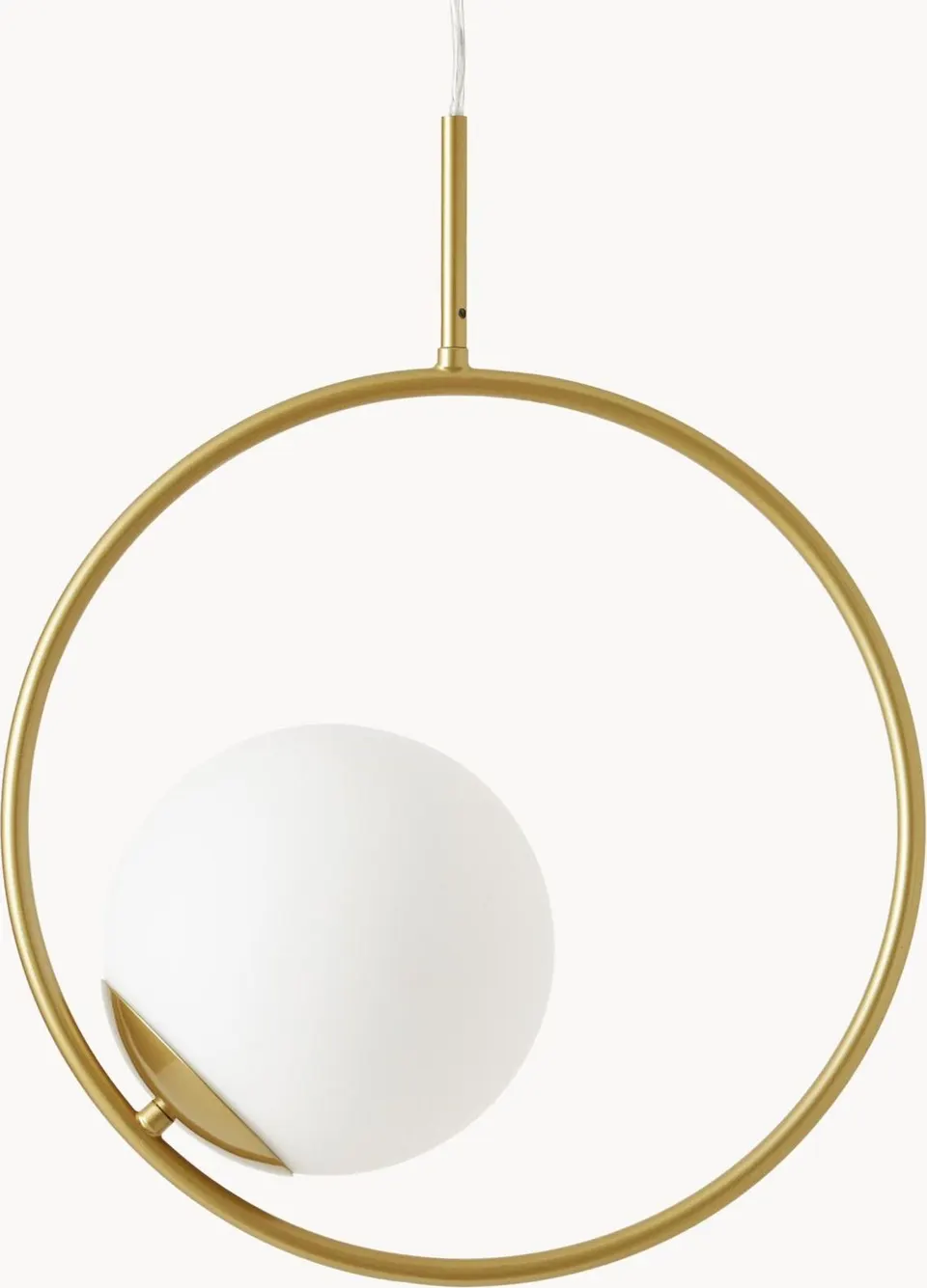 Runde Pendelleuchte aus Opalglas, Weiß, Goldfarben
