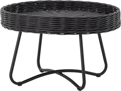 Runder Couchtisch Rattan D60, Schwarz aus Metall