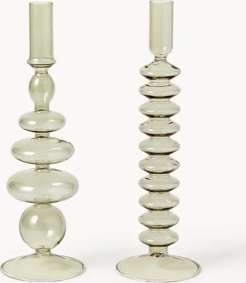 Kerzenhalter Clea, 2er-Set, grau transparent aus Glas