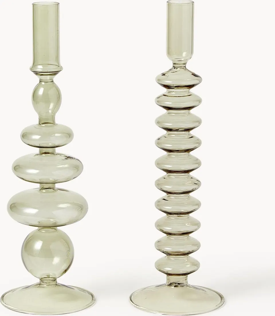 Kerzenhalter Clea, 2er-Set, grau transparent aus Glas