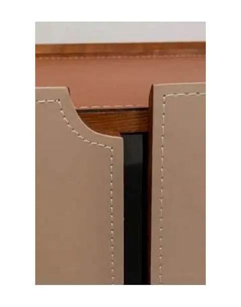 Flaches Lowboard mit beigem Bezug und weißer Ziernaht – Ansicht 2 – Ansicht 2