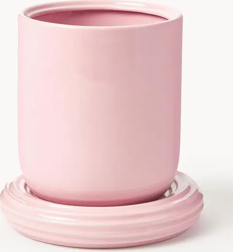 Blumentopf Churros mit Untersetzter, rosa aus Keramik