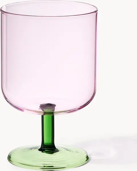 Weingläser Torino aus Borosilikatglas, 2 Stück, rosa, grün