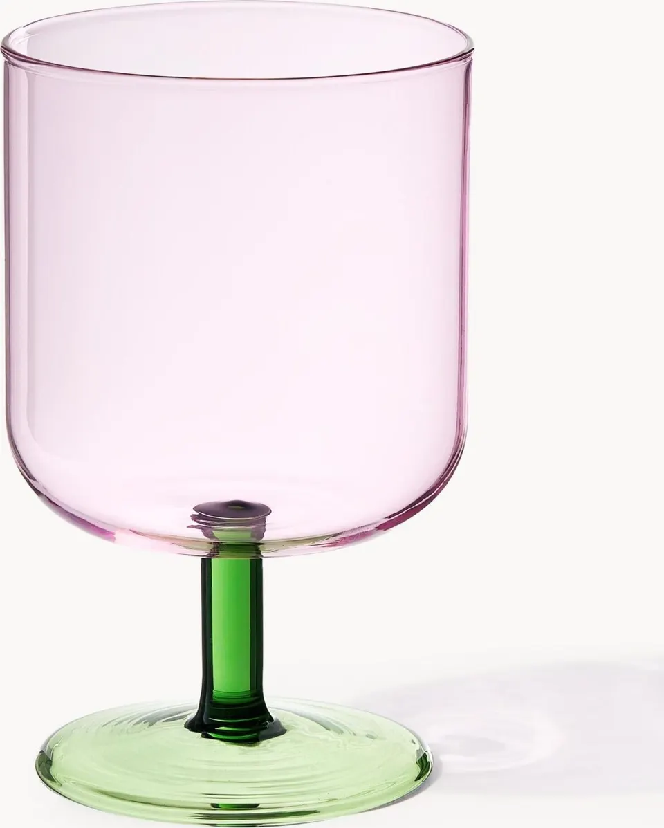 Weingläser Torino aus Borosilikatglas, 2 Stück, rosa, grün