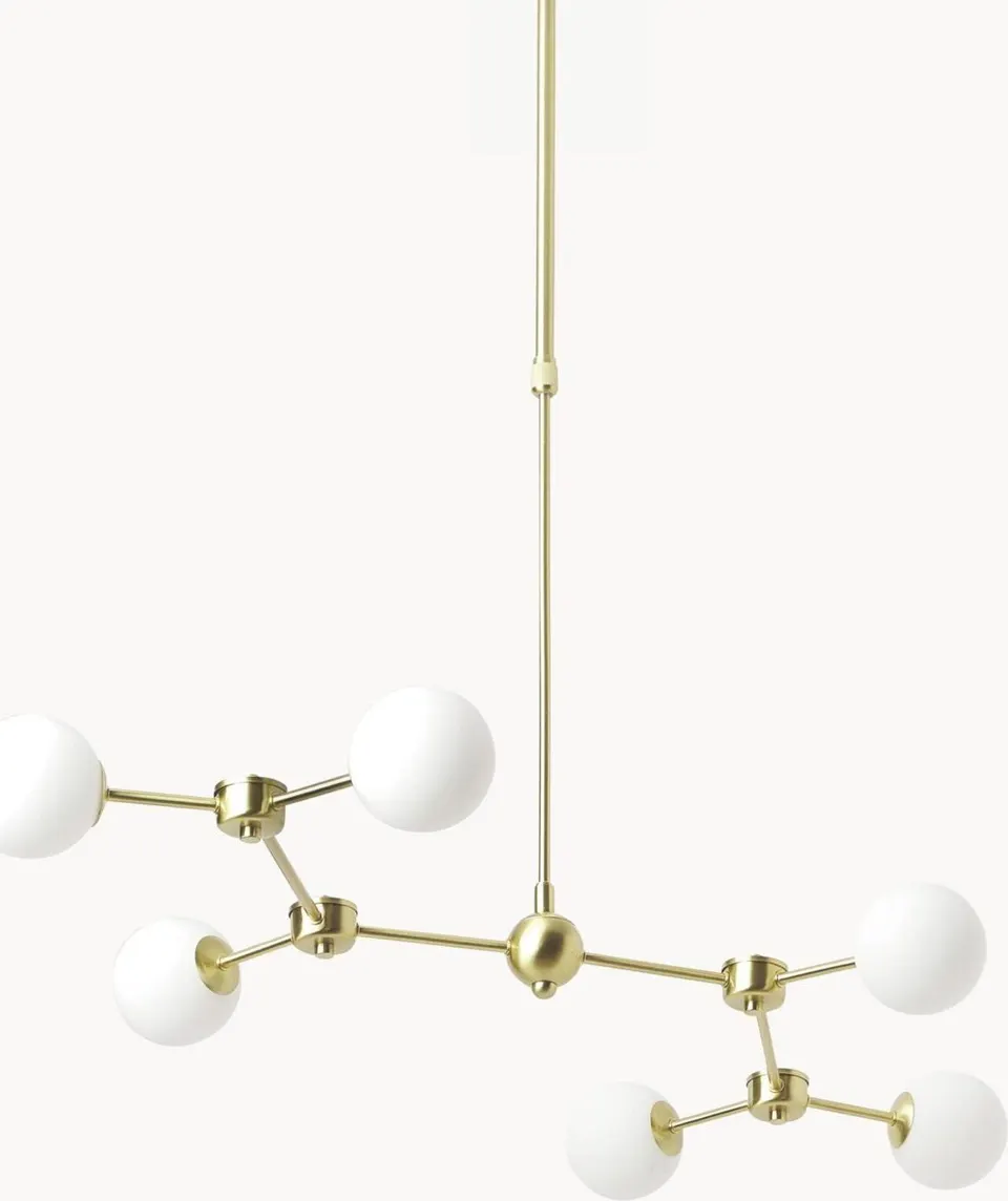 Goldene Pendelleuchte aus Opalglas, Weiß, Goldfarben