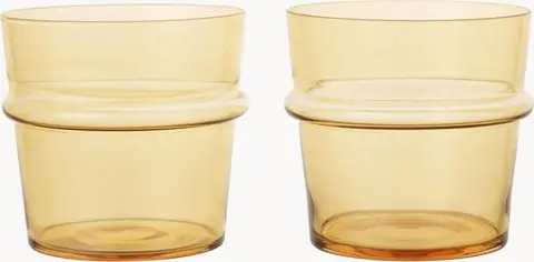 Mundgeblasene Trinkgläser Boya, 2er-Set, gelb transparent aus Glas