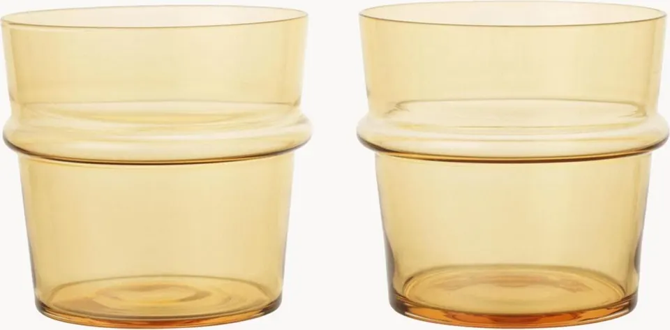 Mundgeblasene Trinkgläser Boya, 2er-Set, gelb transparent aus Glas