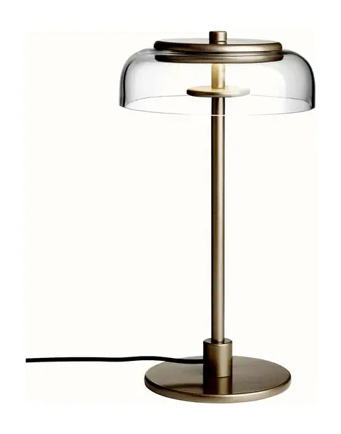 Kleine goldene Tischleuchte mit mundgeblasenem Glasschirm