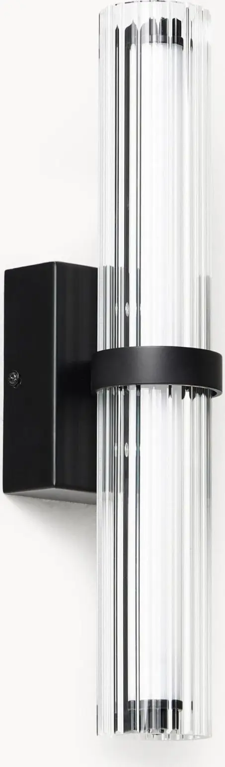 LED-Wandleuchte Glas H 38 x D 8, Transparent, Schwarz aus Glas, Metall beschichtet