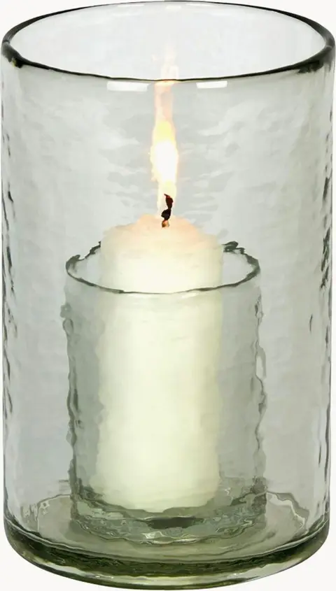 Mundgeblasenes Windlicht Salerno, H 20 cm, transparent aus Glas