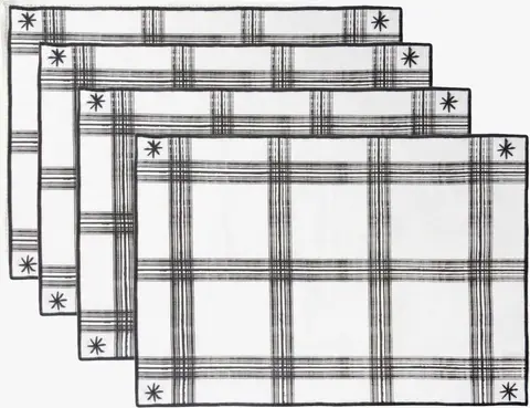 Baumwoll-Tischsets /Servietten Madras, 4er-Set, schwarz weiß aus Baumwolle