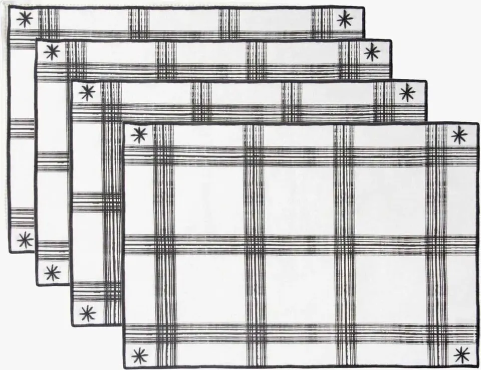 Baumwoll-Tischsets /Servietten Madras, 4er-Set, schwarz weiß aus Baumwolle