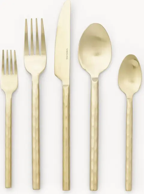Hochglanzpoliertes Besteck-Set Hammerschlag-Optik 4 Personen 20er-Set, Goldfarben
