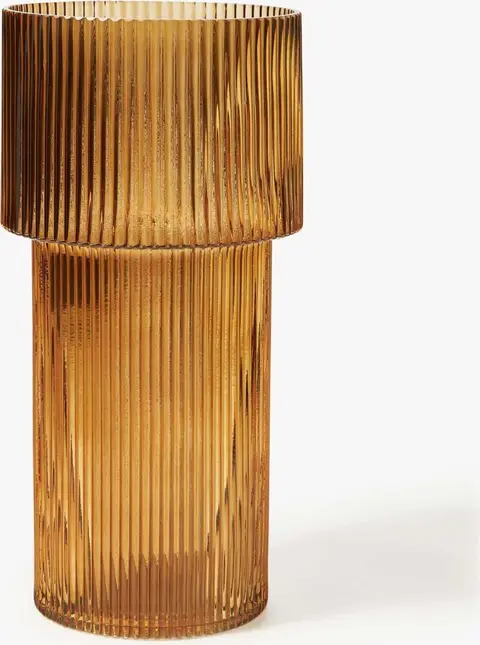 Glas-Vase mit geriffelter Oberfläche, H 30 cm aus Glas