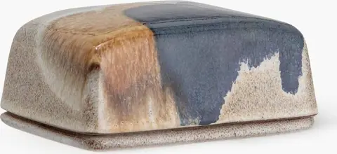 Handgemachte Butterdose Jules mit Farbverlauf, braun,beige, blau aus Keramik