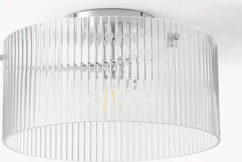 Deckenleuchte geriffeltem Glas, Transpatent, Chromfarben aus Glas, Metall beschichtet