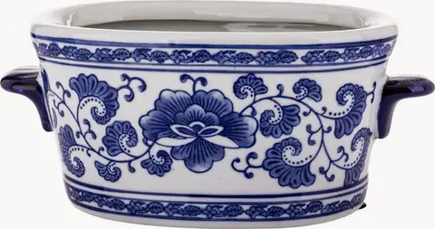 Übertopf Marlowe, weiß, blau aus Keramik