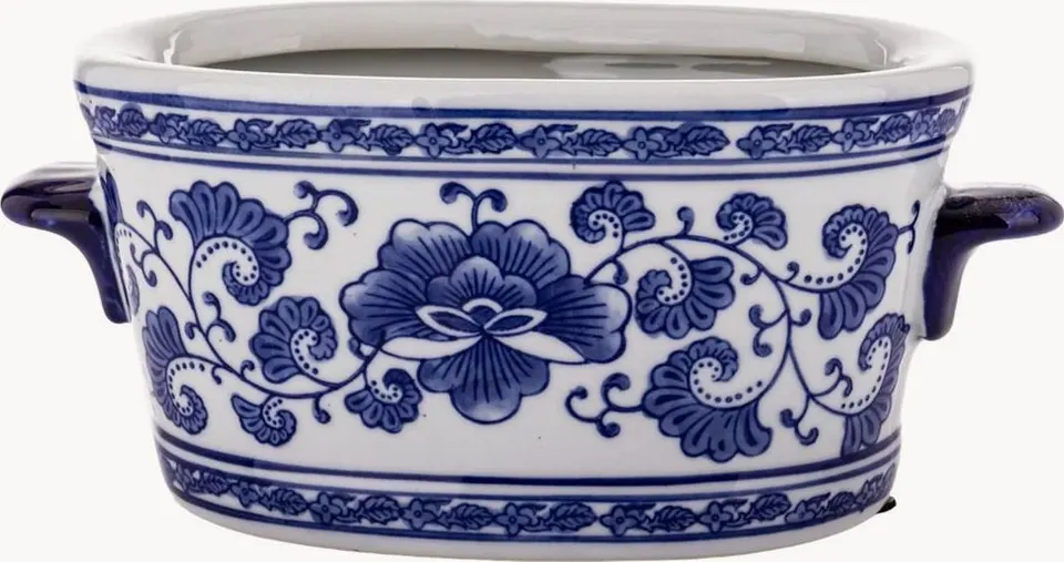 Übertopf Marlowe, weiß, blau aus Keramik