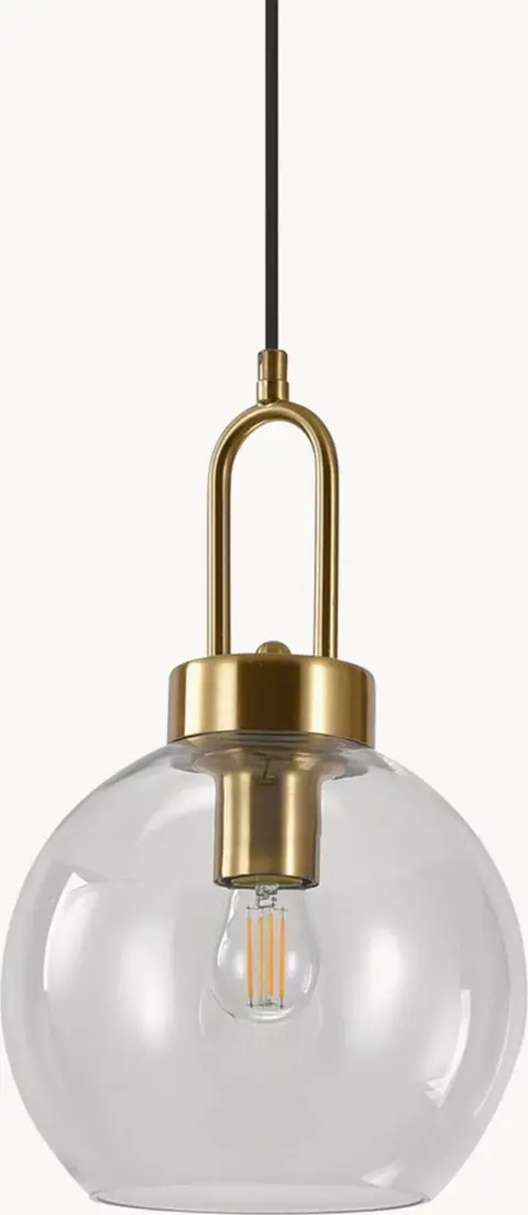 Glaskugel-Pendelleuchte Luton, transparent, messinggold aus Glas, Metall