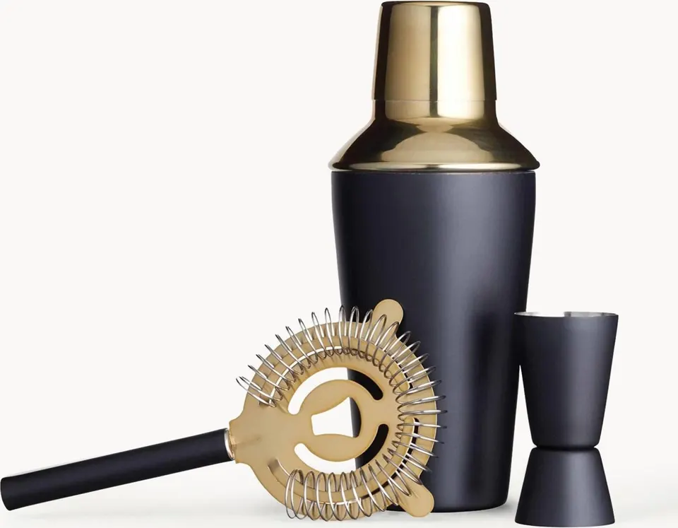 Cocktail-Set Schwarz Gold 3er-Set aus Edelstahl beschichtet