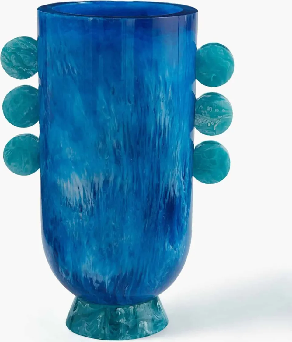 Handgefertigte Vase Como in Marmor-Optik, blau, grün aus Polyresin