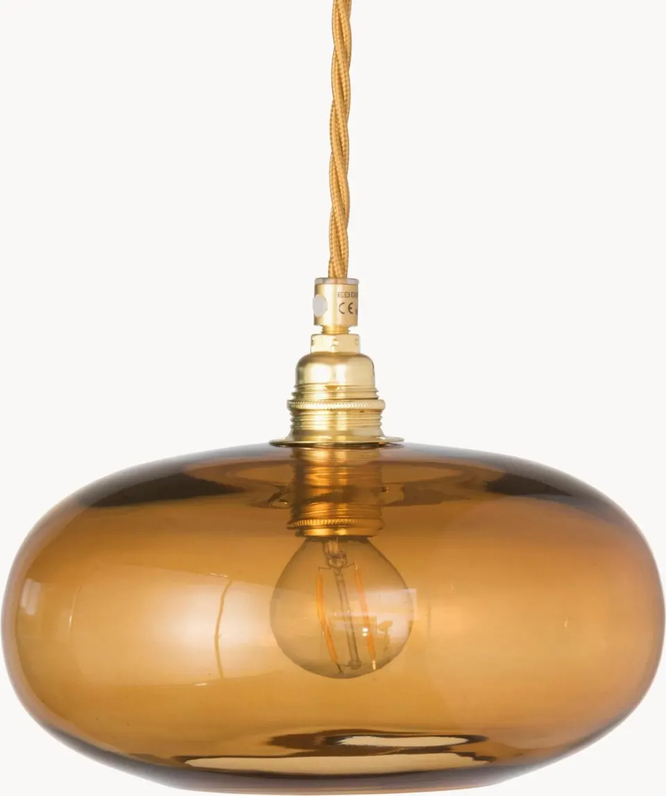 Kleine Pendelleuchte Gold Braun mundgeblasen aus Glas, Metall