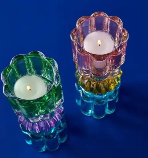 Kerzenhalter Blau, Gelb, Pink aus Lackiertes Glas – Ansicht 2 – Ansicht 2