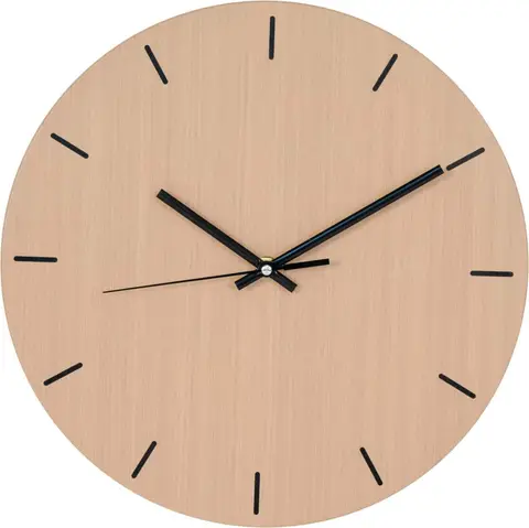 Wanduhr in Holzoptik, Hellbraun aus Metall, Holzstruktur