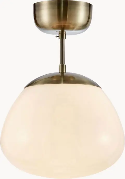 Deckenleuchte Reis, Cremeweiß, Goldfarben aus Glas, Stahl gebürstet