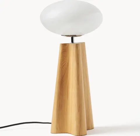 Tischlampe aus Eschenholz, Braun, Weiß