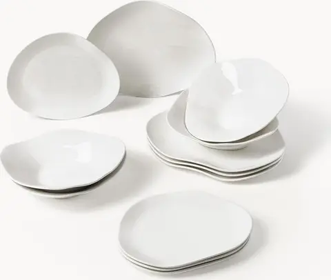 Porzellan-Geschirr-Set organischer Form 4 Personen 12er-Set aus Porzellan