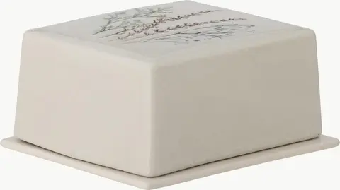Handgemachte Butterdose Bea mit Gräser-Motiv, beige aus Keramik