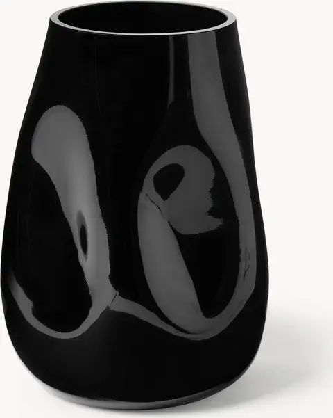 Mundgeblasene Glas-Vase Obsidian, H 26 cm, schwarz aus Glas
