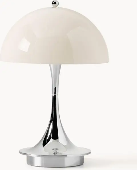 Mobile dimmbare LED-Tischlampe Panthella 160, Design Verner Panton, creme, silber aus Metall, Kunststoff