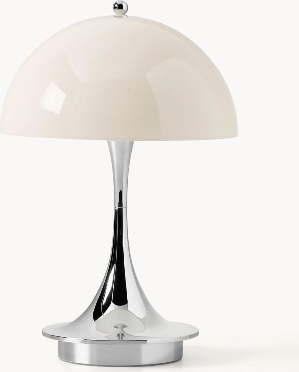 Mobile dimmbare LED-Tischlampe Panthella 160, Design Verner Panton, creme, silber aus Metall, Kunststoff